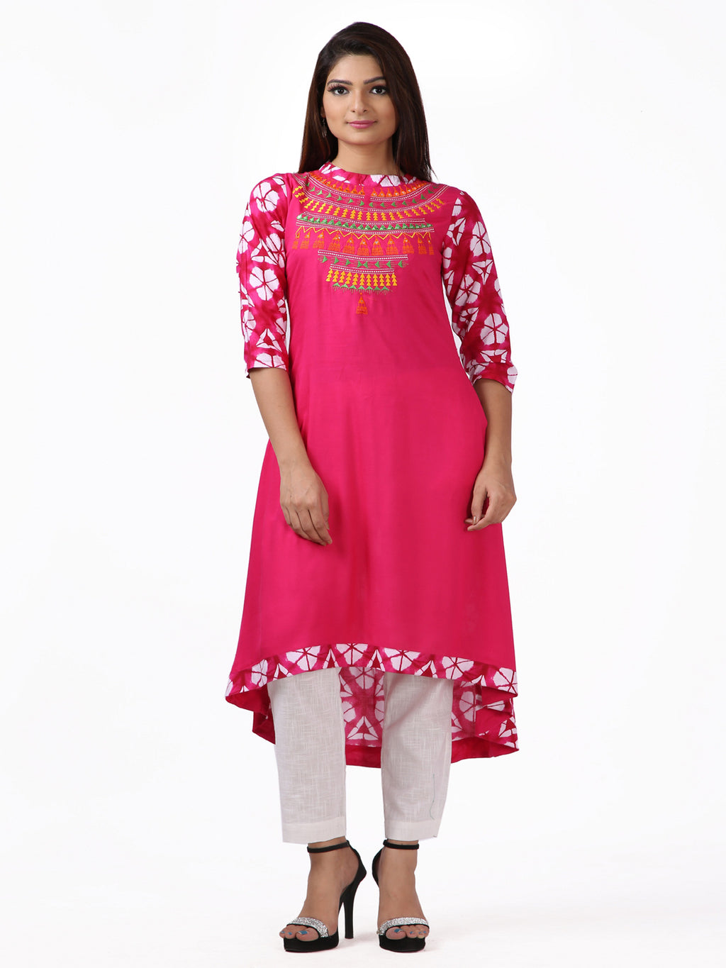 Printed Thread Work A-Line High Low Kurta