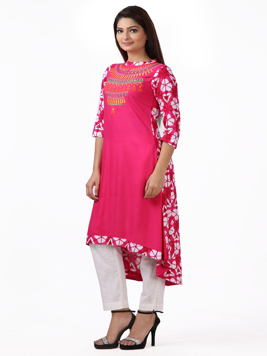 Printed Thread Work A-Line High Low Kurta
