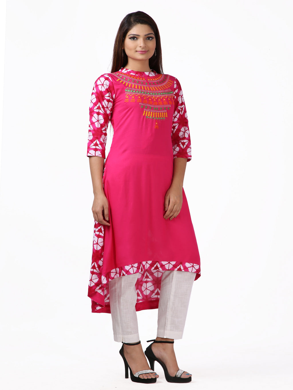 Printed Thread Work A-Line High Low Kurta
