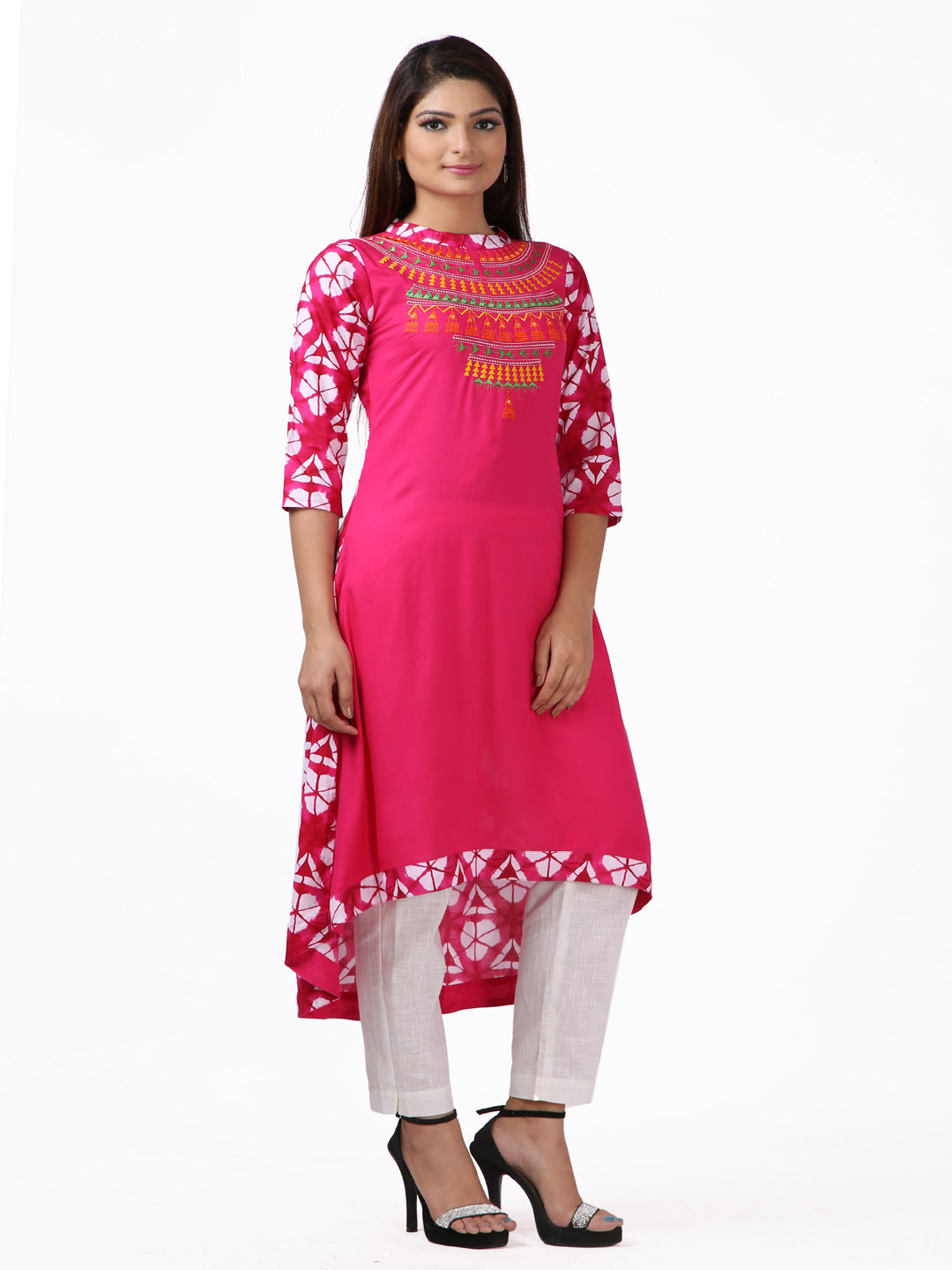 Printed Thread Work A-Line High Low Kurta