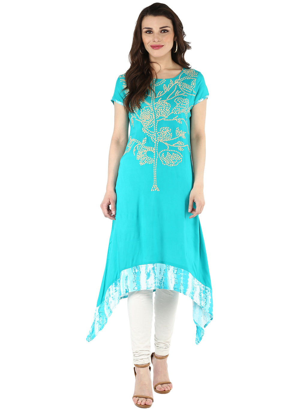 Sea Green Embroidered Asymmetric A-Line Kurta