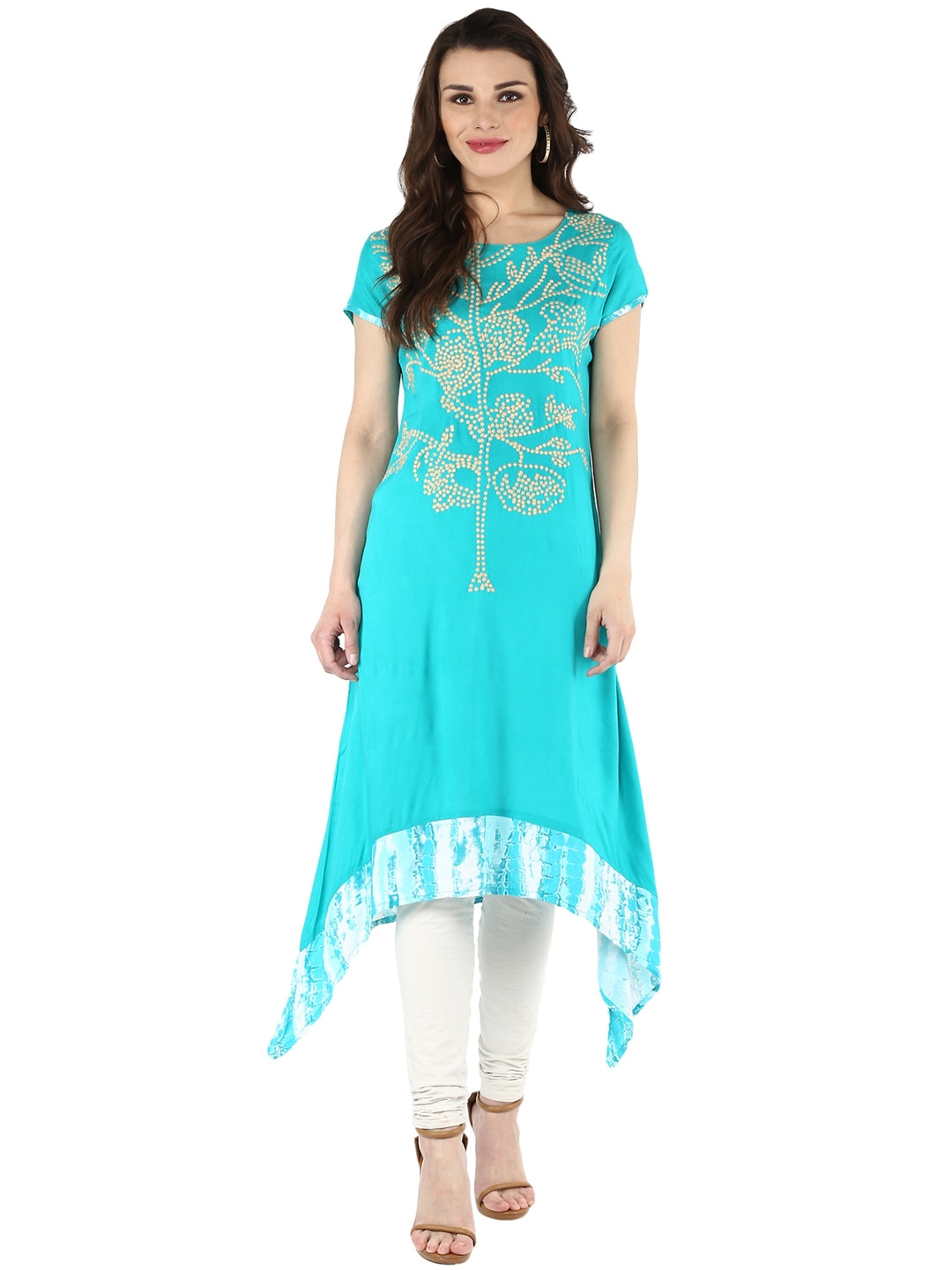 Sea Green Embroidered Asymmetric A-Line Kurta