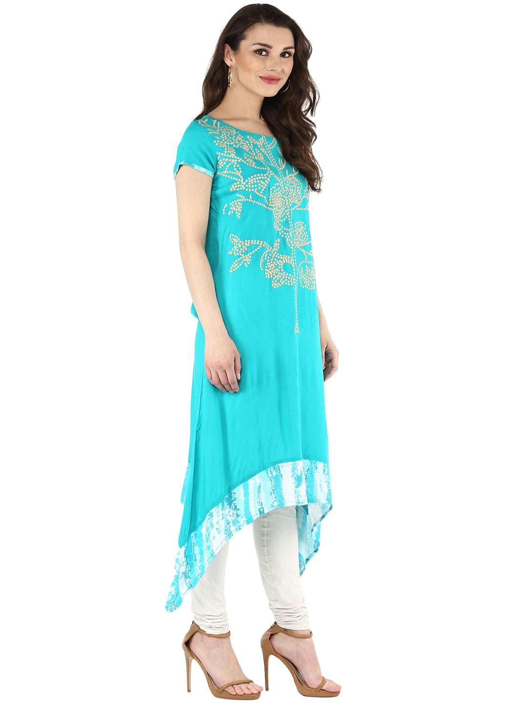 Sea Green Embroidered Asymmetric A-Line Kurta