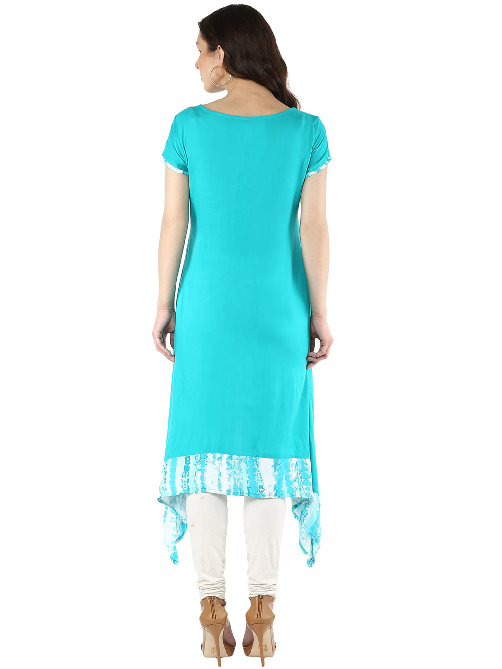 Sea Green Embroidered Asymmetric A-Line Kurta