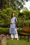 Blue Embroidered Straight Cotton Kurta