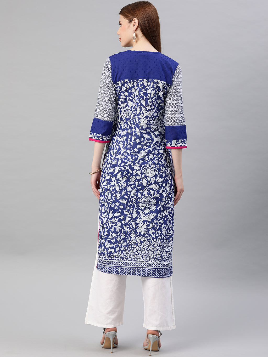 Blue Embroidered Straight Cotton Kurta