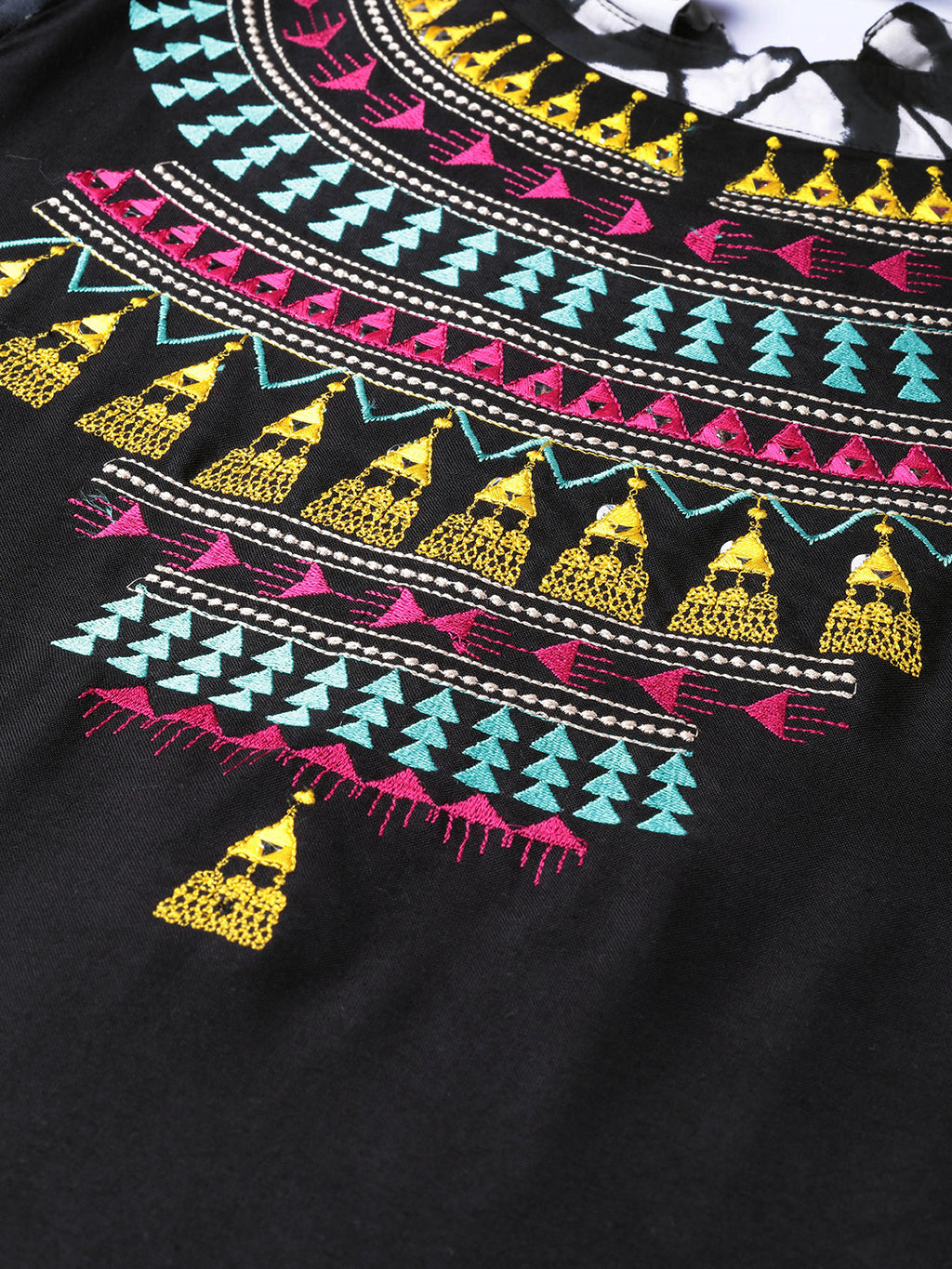 Black Hand Embroidered A-Line Rayon Sustainable Kurta