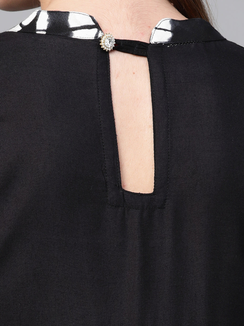 Black Hand Embroidered A-Line Rayon Sustainable Kurta
