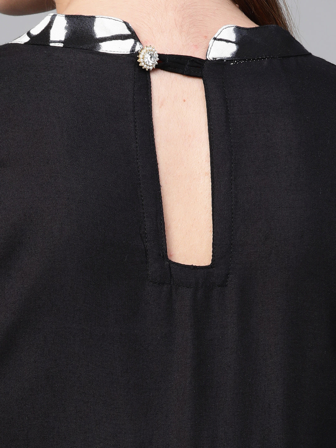 Black Hand Embroidered A-Line Rayon Sustainable Kurta