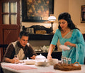 Nimrat Kaur In Blue Hand-Painted Chiffon Saree With Mukaish Work
