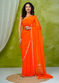 Orange Hand Embellished Chiffon Saree