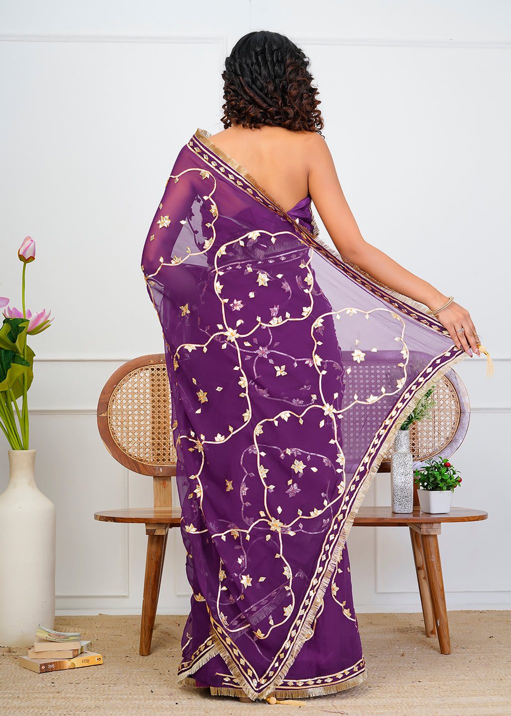 Purple Chiffon Saree with Gota Patti Jaal Work