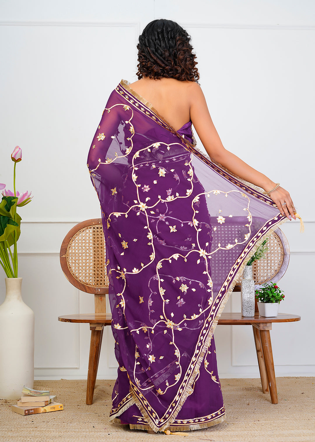 Purple Chiffon Saree with Gota Patti Jaal Work