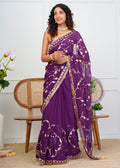 Purple Chiffon Saree with Gota Patti Jaal Work