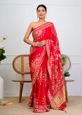 Red Bandhani Silk Saree with Handcrafted Gota Patti Work