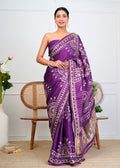 Purple Bandhani Silk Saree with Handcrafted Gota Patti Work