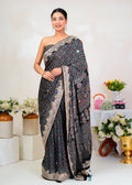 Black Ajrakh Handblock Printed Modal Silk Saree With Gota Patti Border
