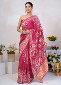Pink Bandhani Silk Saree with Handcrafted Gota Patti Work