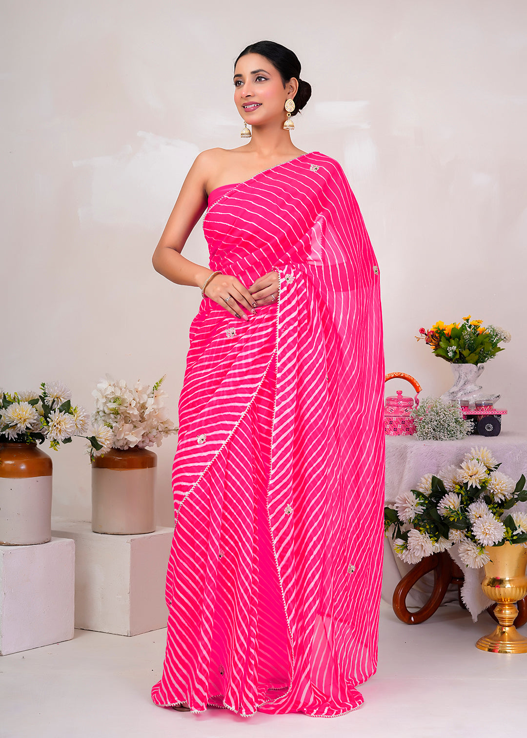Pink Pure Georgette Leheriya Saree