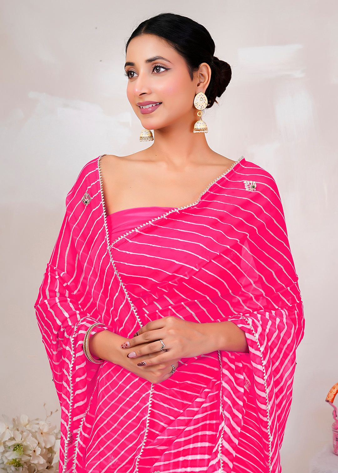 Pink Pure Georgette Leheriya Saree