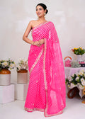 Pink Hand Embroidered Gota Patti Leheriya Pure Georgette Saree