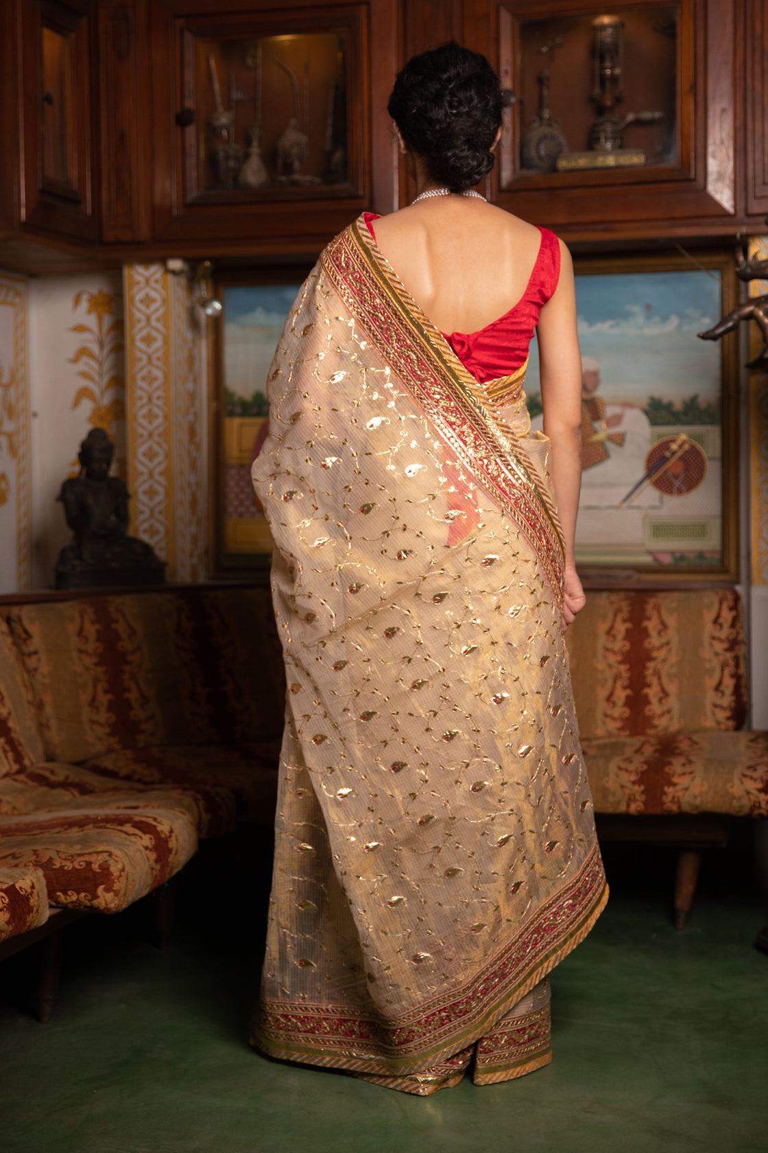 Golden Handcrafted  Gota Patti Pure Kota Tissue Saree