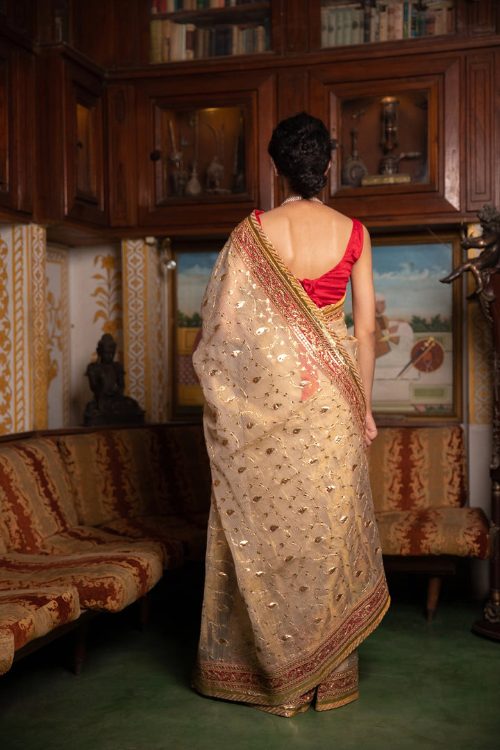 Golden Handcrafted  Gota Patti Pure Kota Tissue Saree