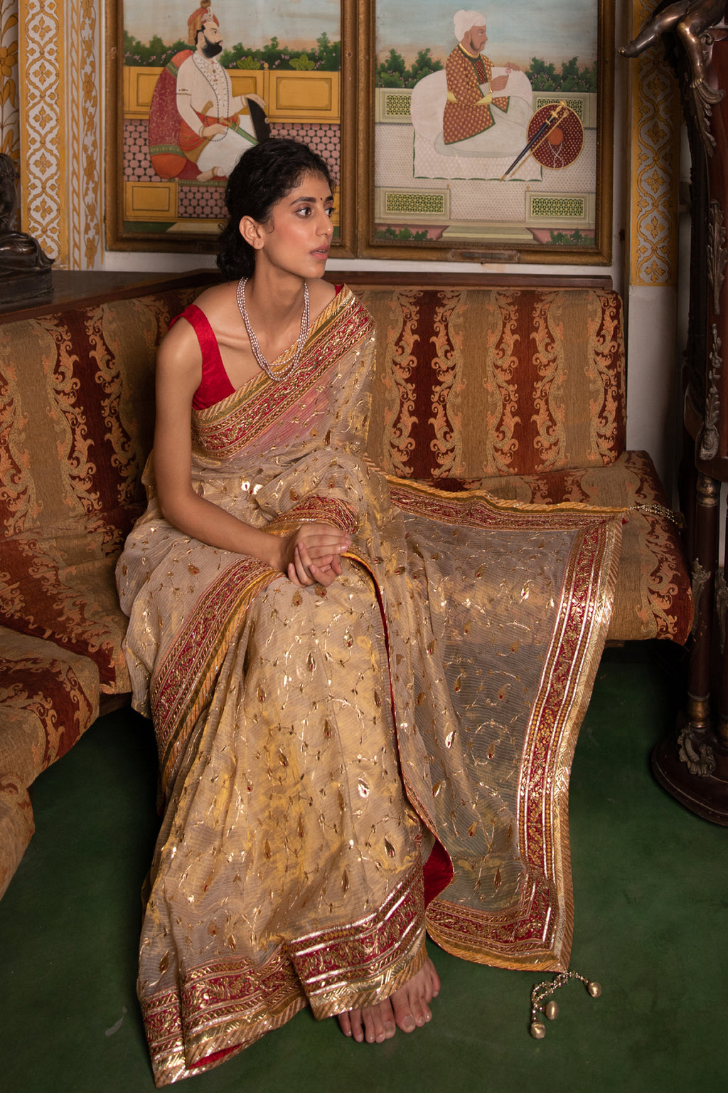 Golden Handcrafted  Gota Patti Pure Kota Tissue Saree