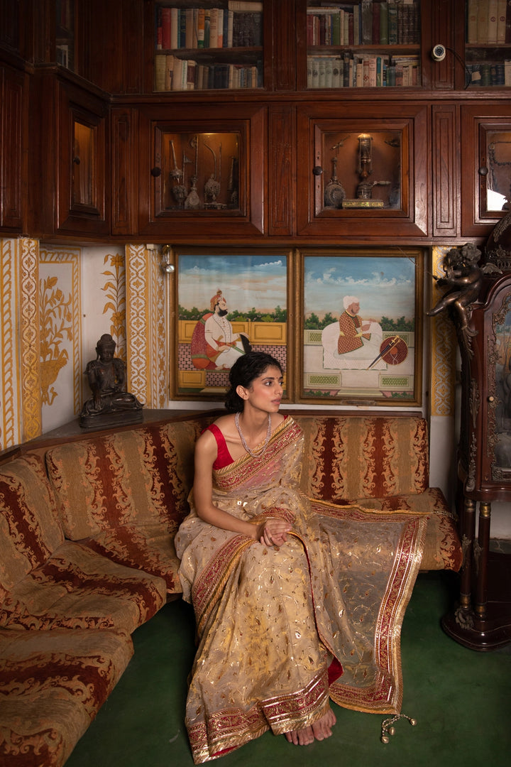 Golden Handcrafted  Gota Patti Pure Kota Tissue Saree
