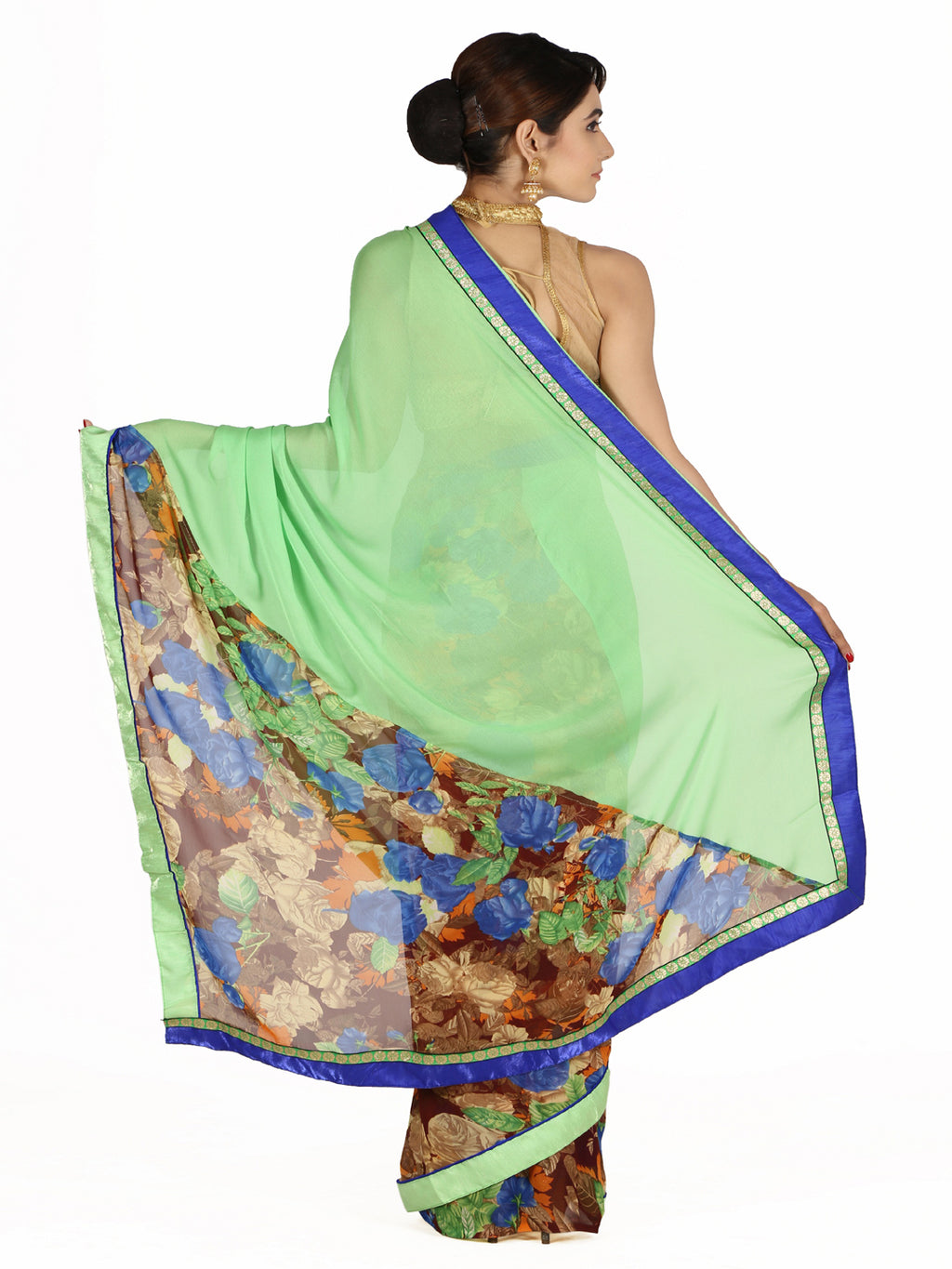 Green Printed Georgette Saree