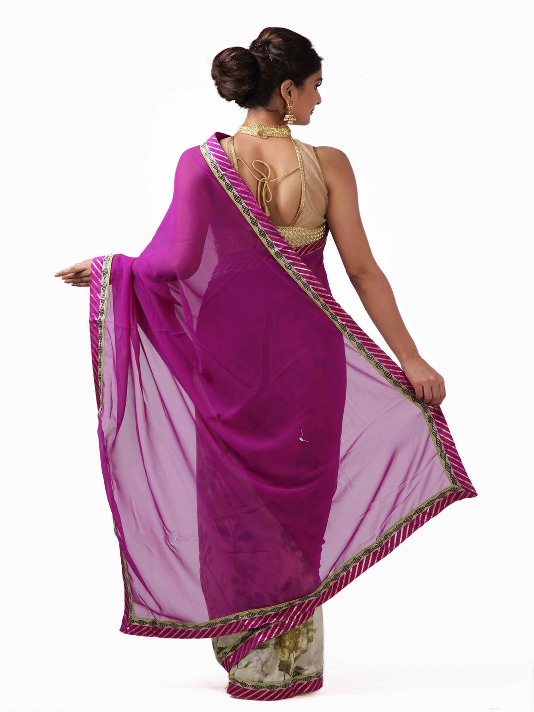 Purple Printed Poly Georgette Saree