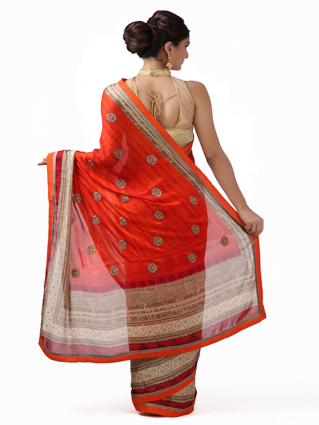 Red Hand Embroidered Georgette Saree