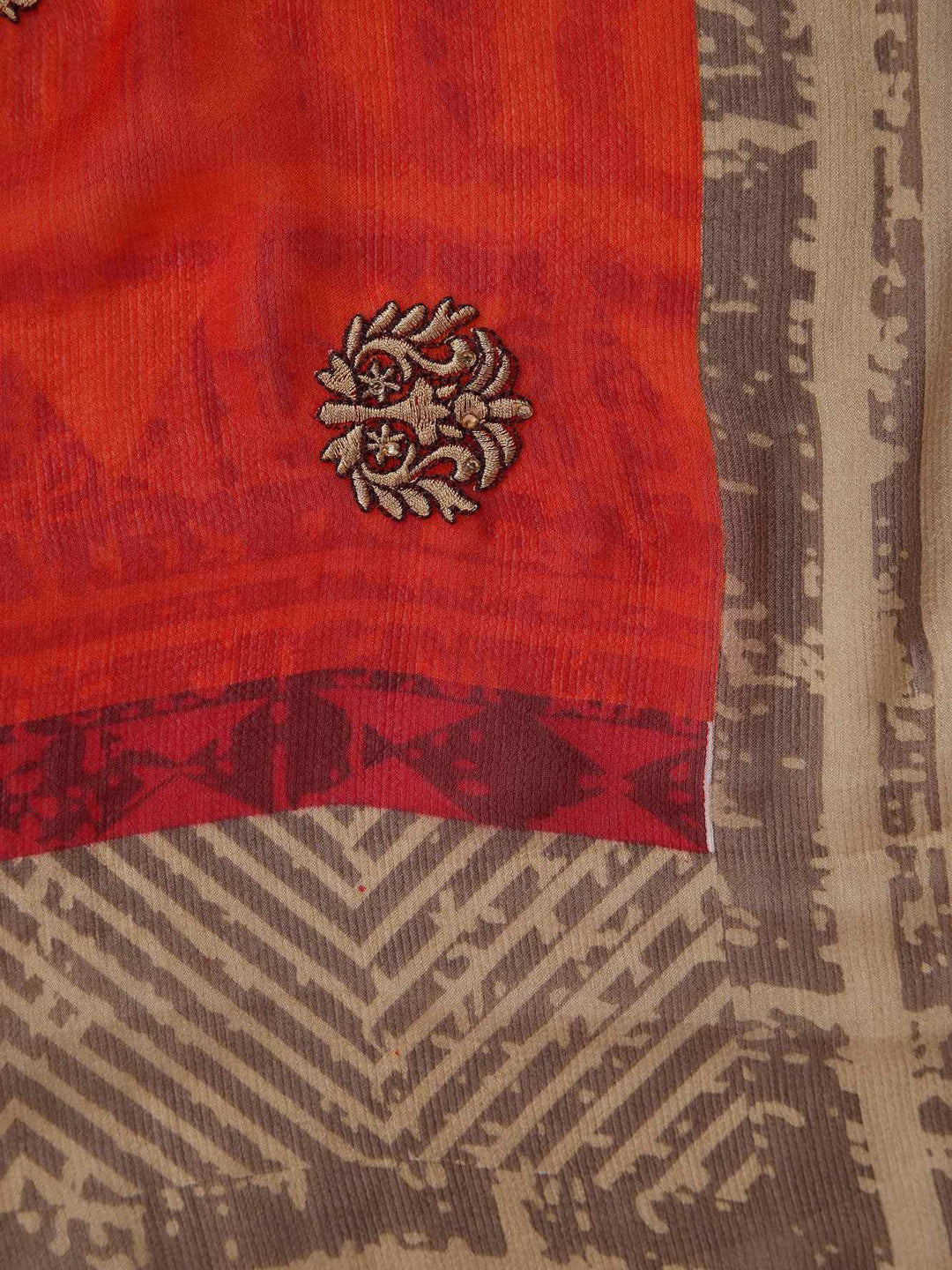 Red Hand Embroidered Georgette Saree