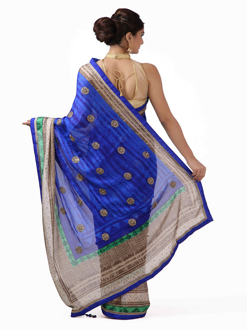 Blue Hand Embroidered Georgette Saree