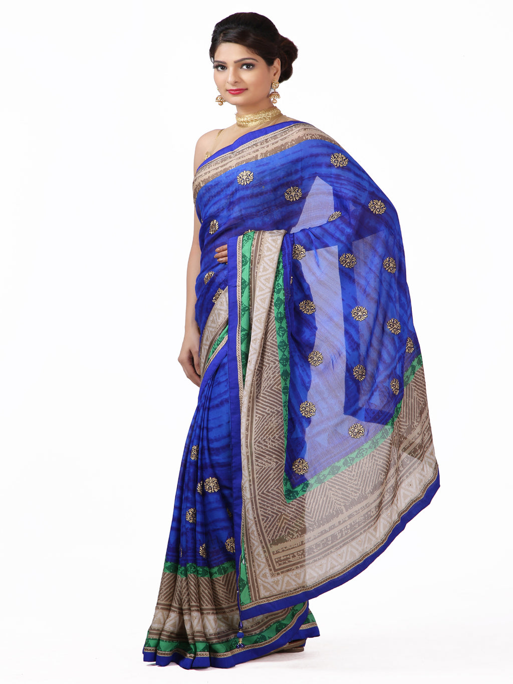 Blue Hand Embroidered Georgette Saree