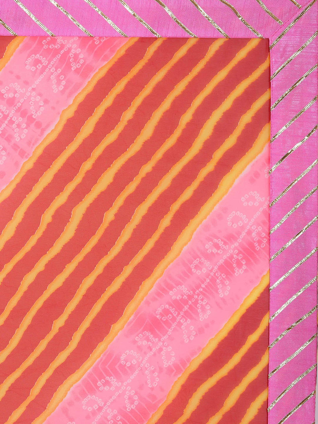 Red & Pink Bandhani With Leheriya Chiffon Saree