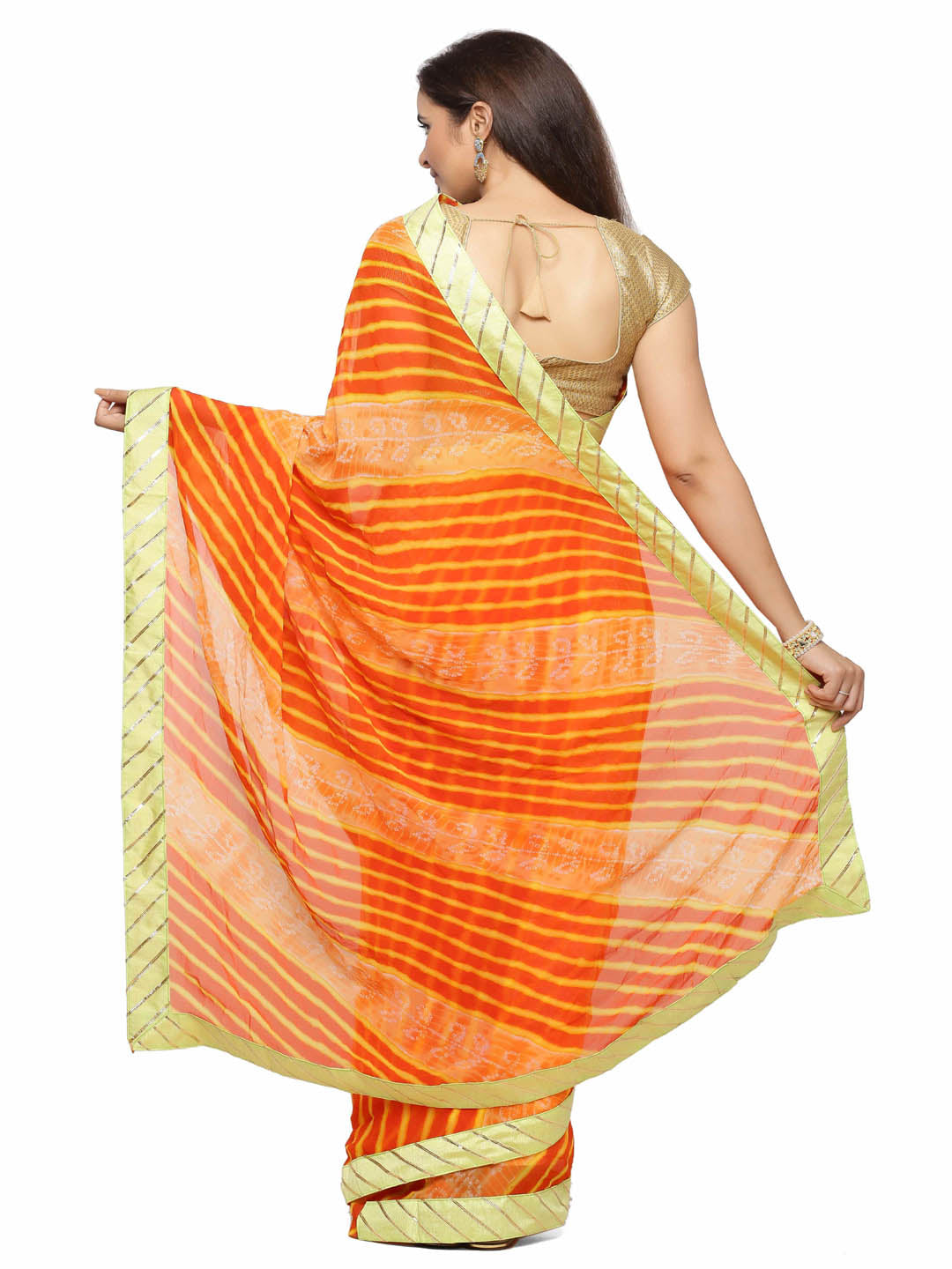 Hand Dyed Orange & Peach Leheriya Chiffon Saree
