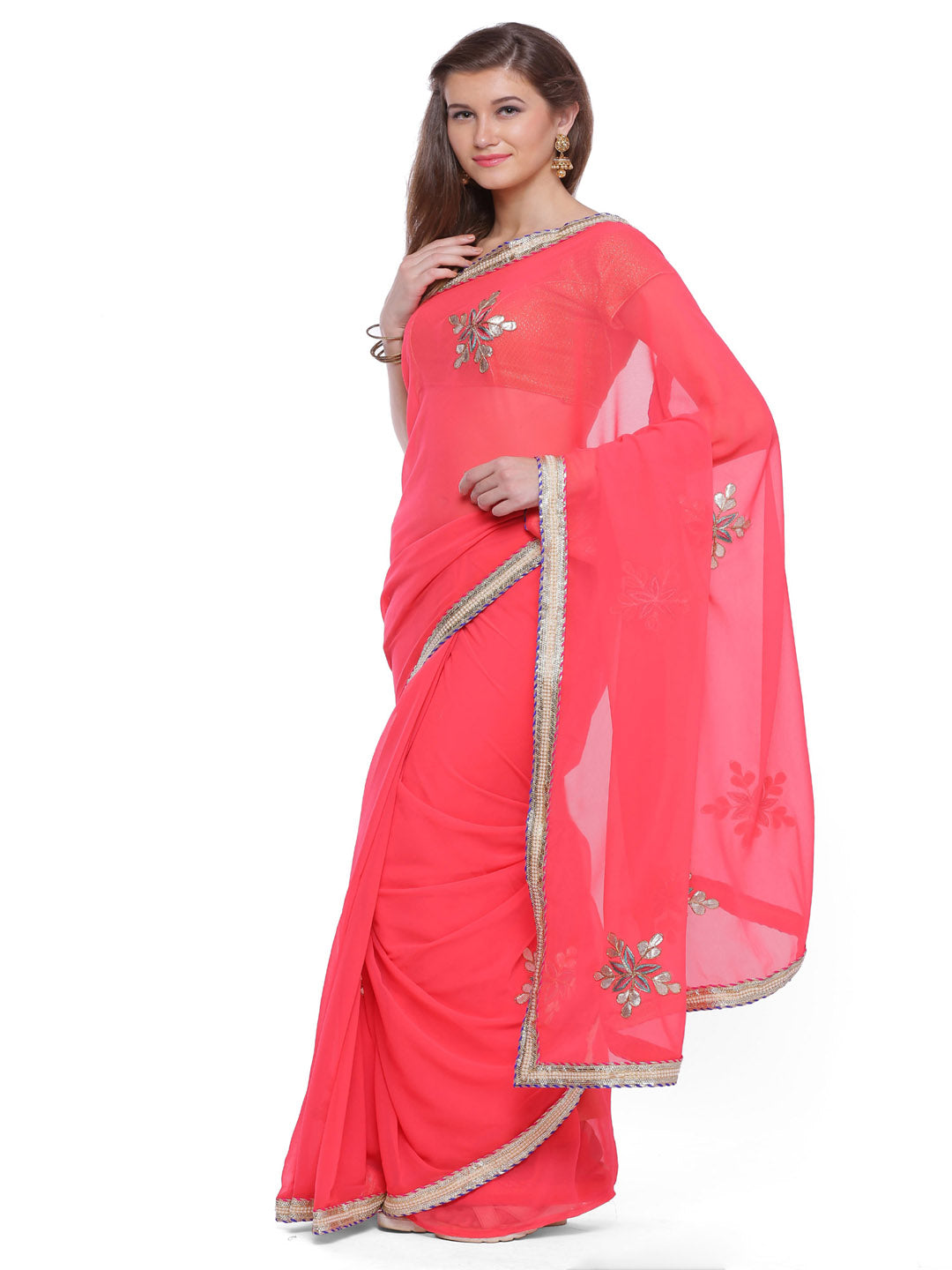 Pink Gota Patti Work Georgette Saree