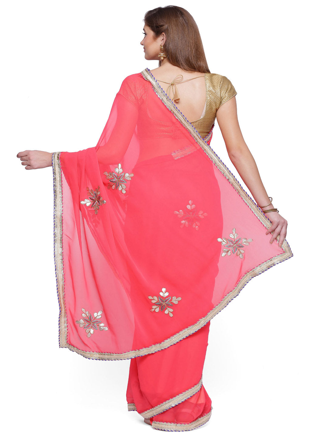 Pink Gota Patti Work Georgette Saree