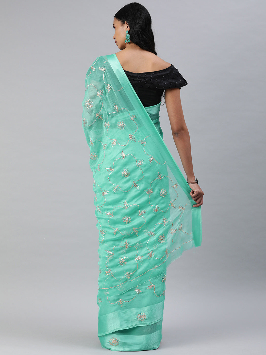 Blue Handcrafted Gota Work Chiffon Saree