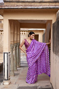 Purple Pure Tussar Silk Hand-Dyed Leheriya Saree