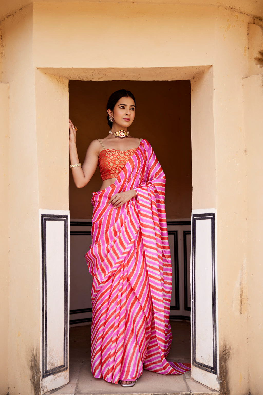 Nimrat Kaur In Pink Pure Tussar Silk Hand-Dyed Leheriya Saree