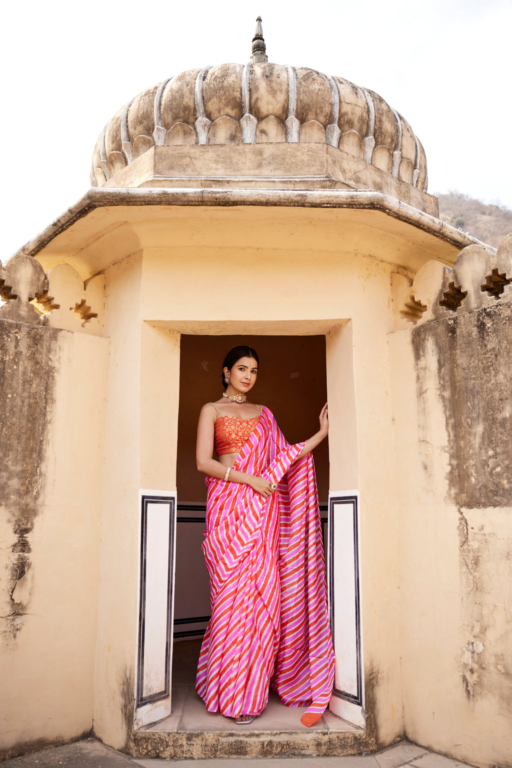 Nimrat Kaur In Pink Pure Tussar Silk Hand-Dyed Leheriya Saree