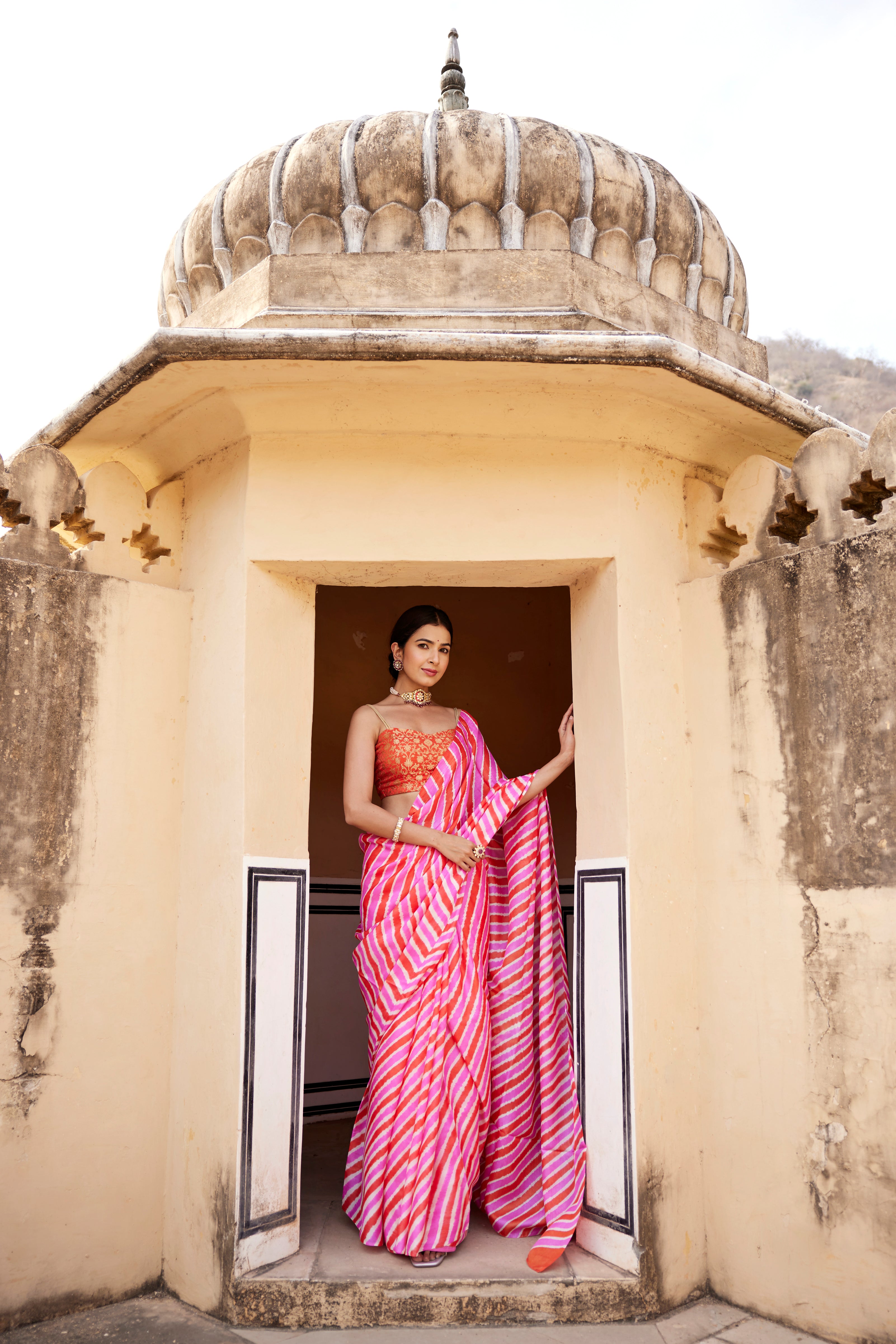 Nimrat Kaur In Pink Pure Tussar Silk Hand-Dyed Leheriya Saree