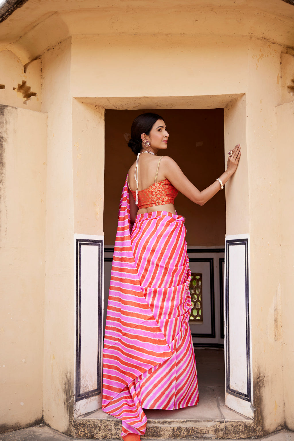 Nimrat Kaur In Pink Pure Tussar Silk Hand-Dyed Leheriya Saree
