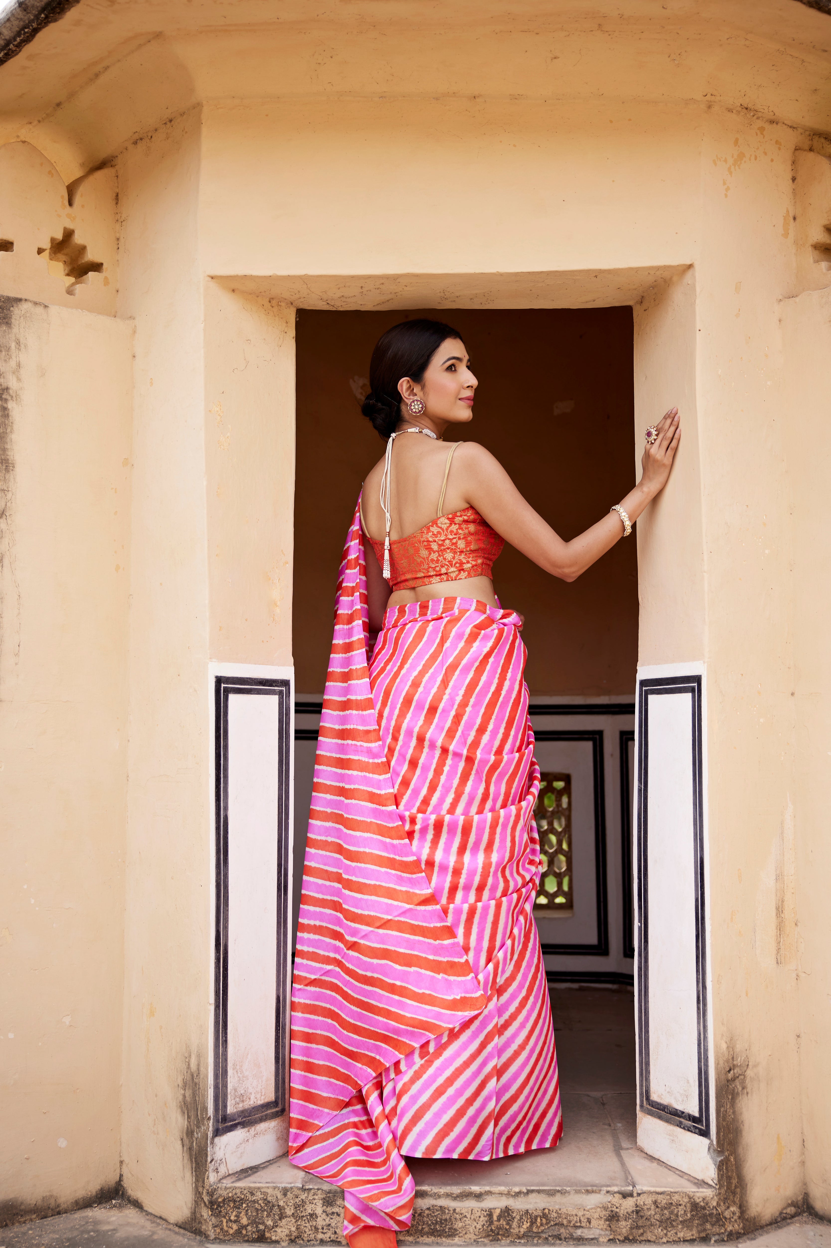 Nimrat Kaur In Pink Pure Tussar Silk Hand-Dyed Leheriya Saree