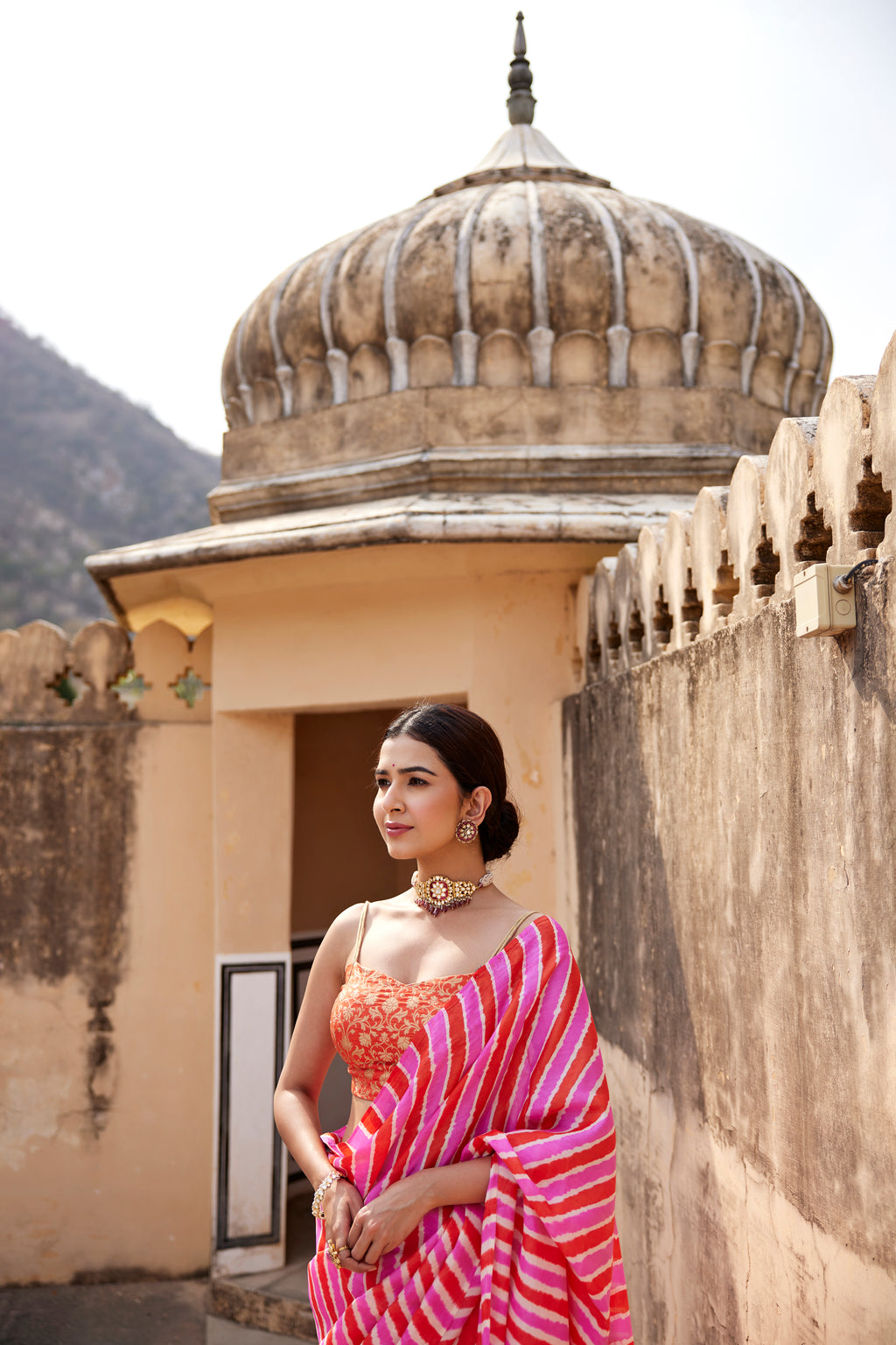 Nimrat Kaur In Pink Pure Tussar Silk Hand-Dyed Leheriya Saree
