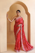 Red Hand Embroidered Gota Patti And Bandhani Pure Georgette Saree