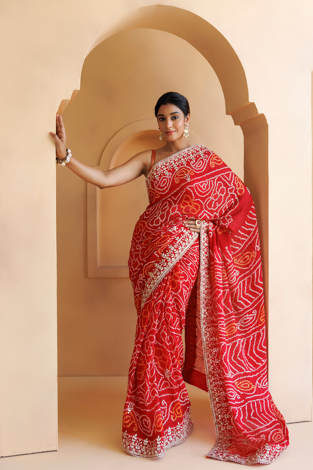 Red Hand Embroidered Gota Patti And Bandhani Pure Georgette Saree
