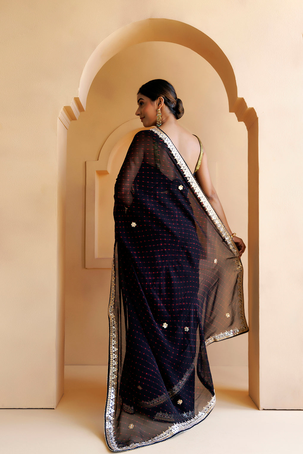 Black Hand Embroidered Gota Patti Leheriya Pure Georgette Saree